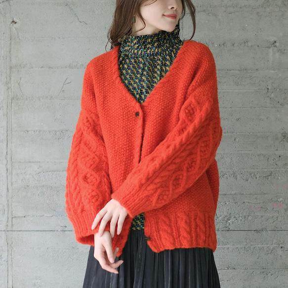 数量限定復刻】あったかウール♡手編みニットカーディガン（22w-12