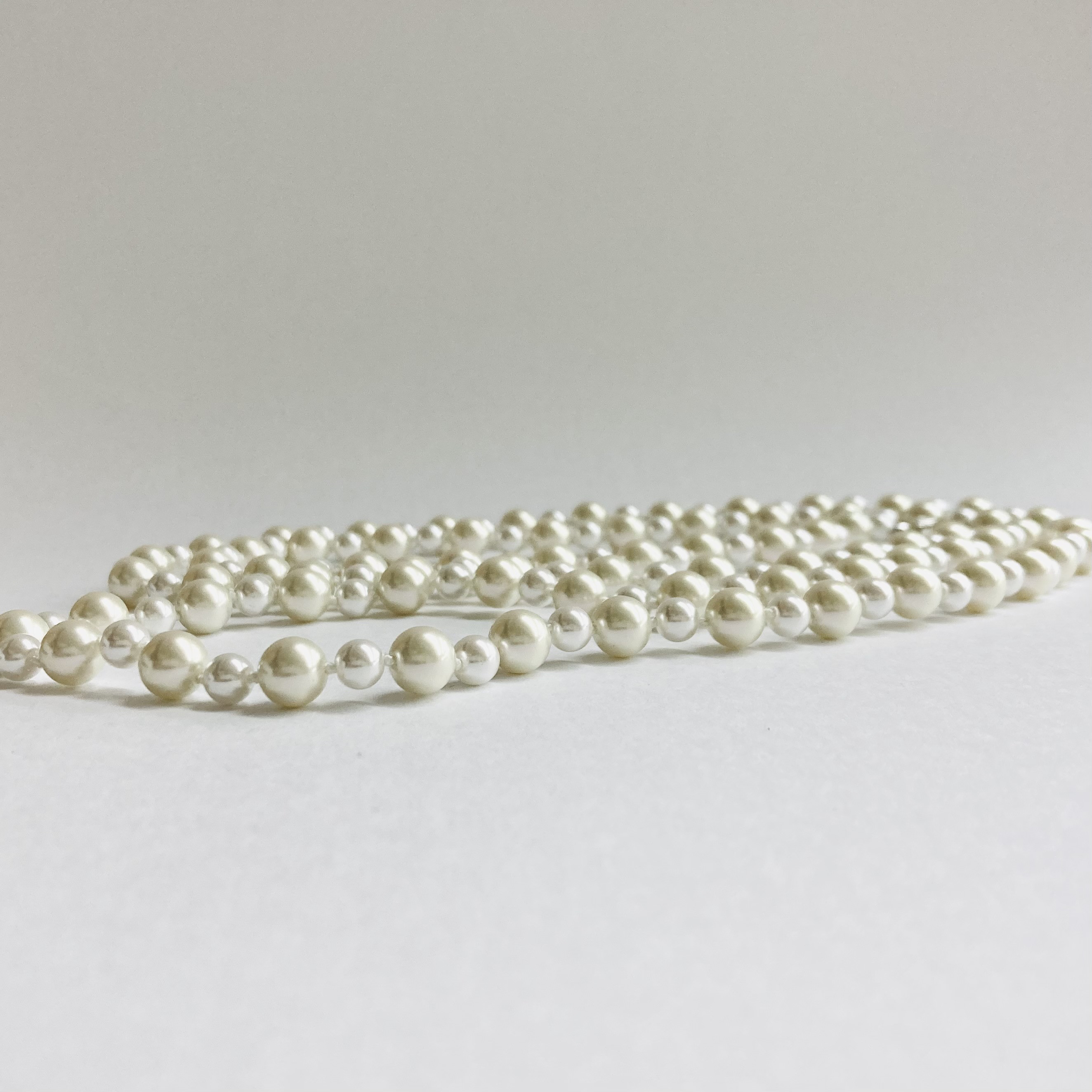 ガラスパール2Wayオールノットロングネックレス/6x8mm約120cm/ホワイトmix/R/日本製