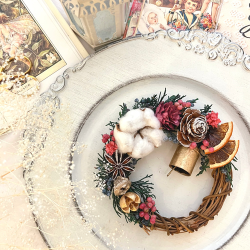 ★ホワイトローズの大人可愛いX'masリース★玄関リース冬リースクリスマスリース ミニクリスマスリース赤 クリスマス クリスマスリース ドアリース ドア