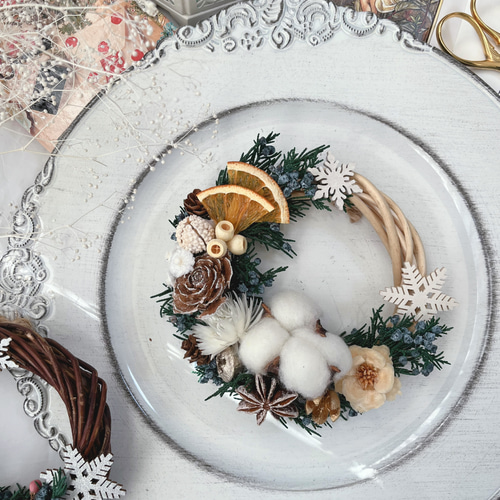 ミニクリスマスリース白 クリスマス クリスマスリース ドアリース ドア