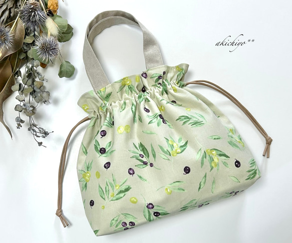 巾着トートバッグ** オリーブolive（sage green）サブバッグ