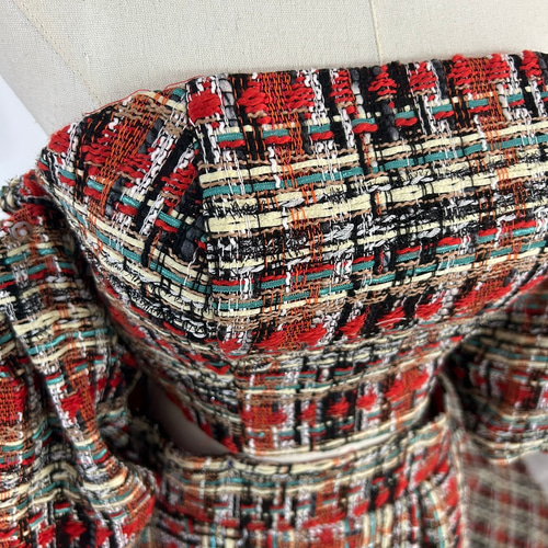 人気上昇！ツイードドレス カラードレス レッドブラック チェックの  