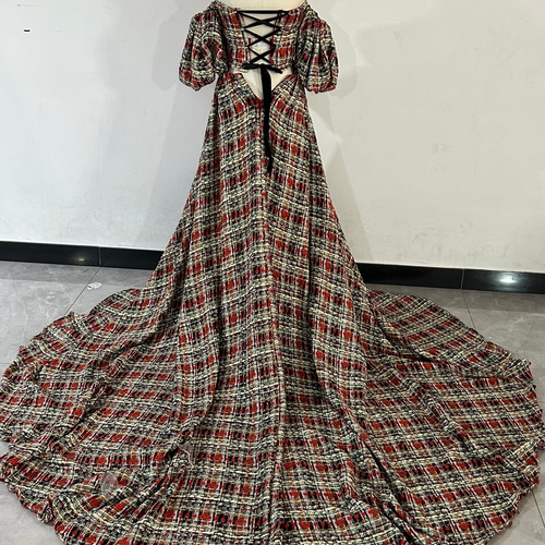 人気上昇！ツイードドレス カラードレス レッドブラック チェックの  