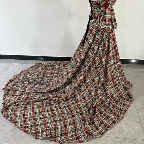 人気上昇！ツイードドレス カラードレス レッドブラック チェックの  