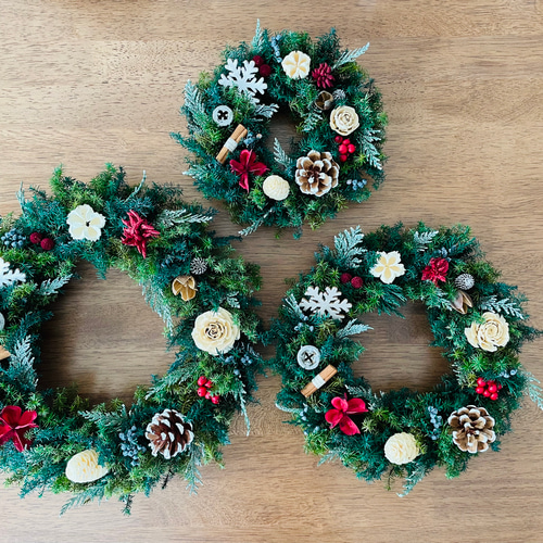 受注制作】森のクリスマスリース♪white&red 〜Lサイズ〜 リース Dans