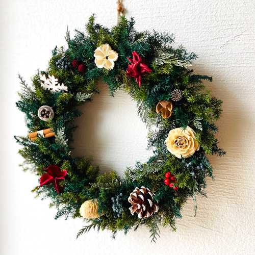 受注制作】森のクリスマスリース♪white&red 〜Lサイズ〜 リース Dans