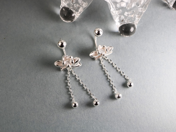 【MSP285】SV　揺れる　蓮のピアス／アレルギー対応／つけっぱなしOK／ねじ式ピアス　Silver925 5枚目の画像