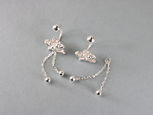 【MSP285】SV　揺れる　蓮のピアス／アレルギー対応／つけっぱなしOK／ねじ式ピアス　Silver925 4枚目の画像