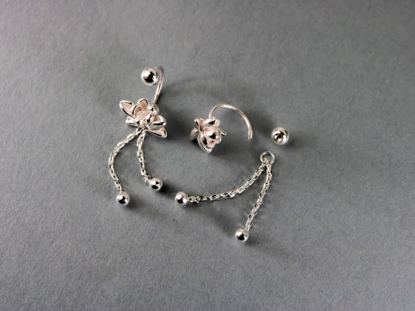 【MSP285】SV　揺れる　蓮のピアス／アレルギー対応／つけっぱなしOK／ねじ式ピアス　Silver925 3枚目の画像