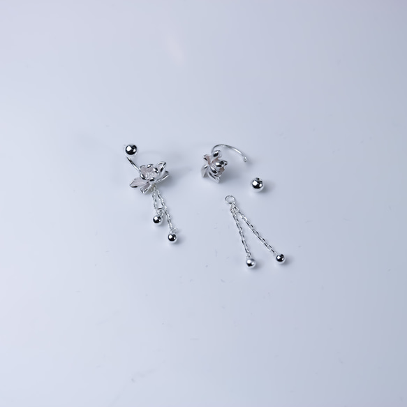 【MSP285】SV　揺れる　蓮のピアス／アレルギー対応／つけっぱなしOK／ねじ式ピアス　Silver925 6枚目の画像