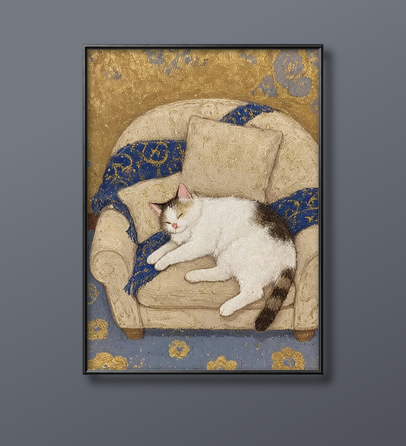 絵画 | イラストポスター 74 ☆ 【ソファーで寝ている猫】 絵画 アカザ