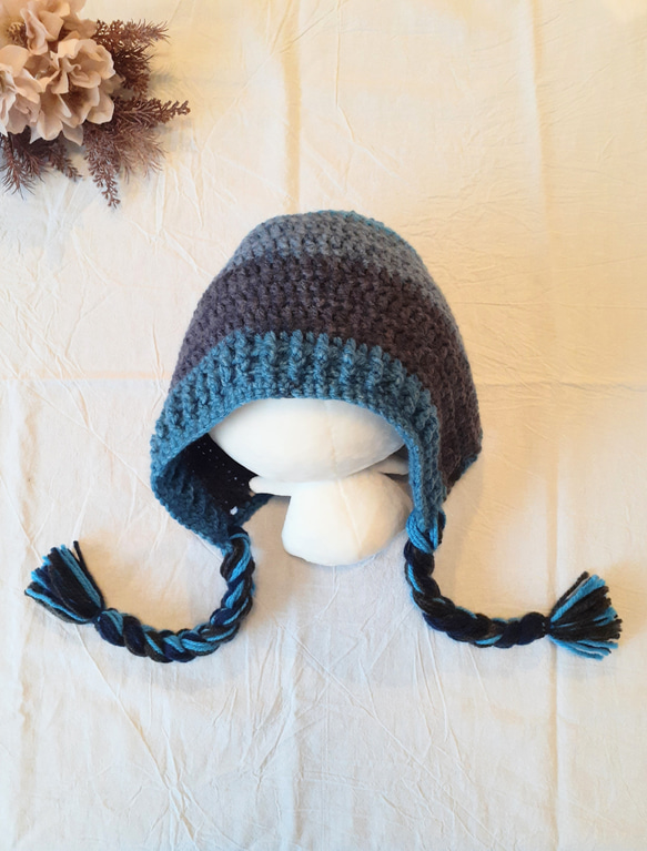 ボンネット子供用(三つ編み付き∞)秋冬用✽ 帽子(ベビー・キッズ) k.k