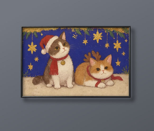 絵画 | イラストポスター 80 ☆ 【かわいい猫たちもクリスマスを