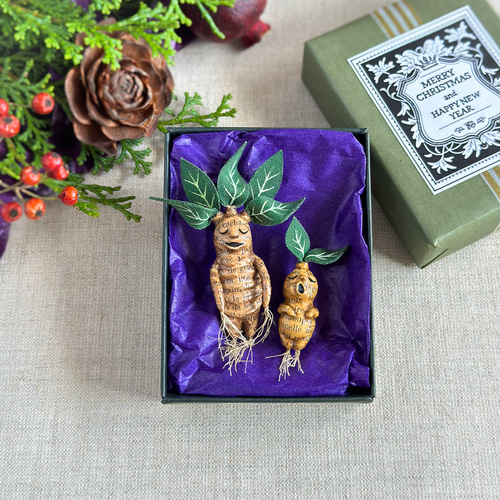 極美品  小鳥 麦 ブローチ #250 925 付属品完備 クリスマス限定>マンドレイク親子のブローチセット ブローチ atelier