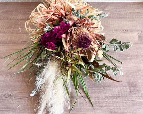 限定1点】人気花材✨プロテア入りスワッグ／ドライフラワー／お祝い