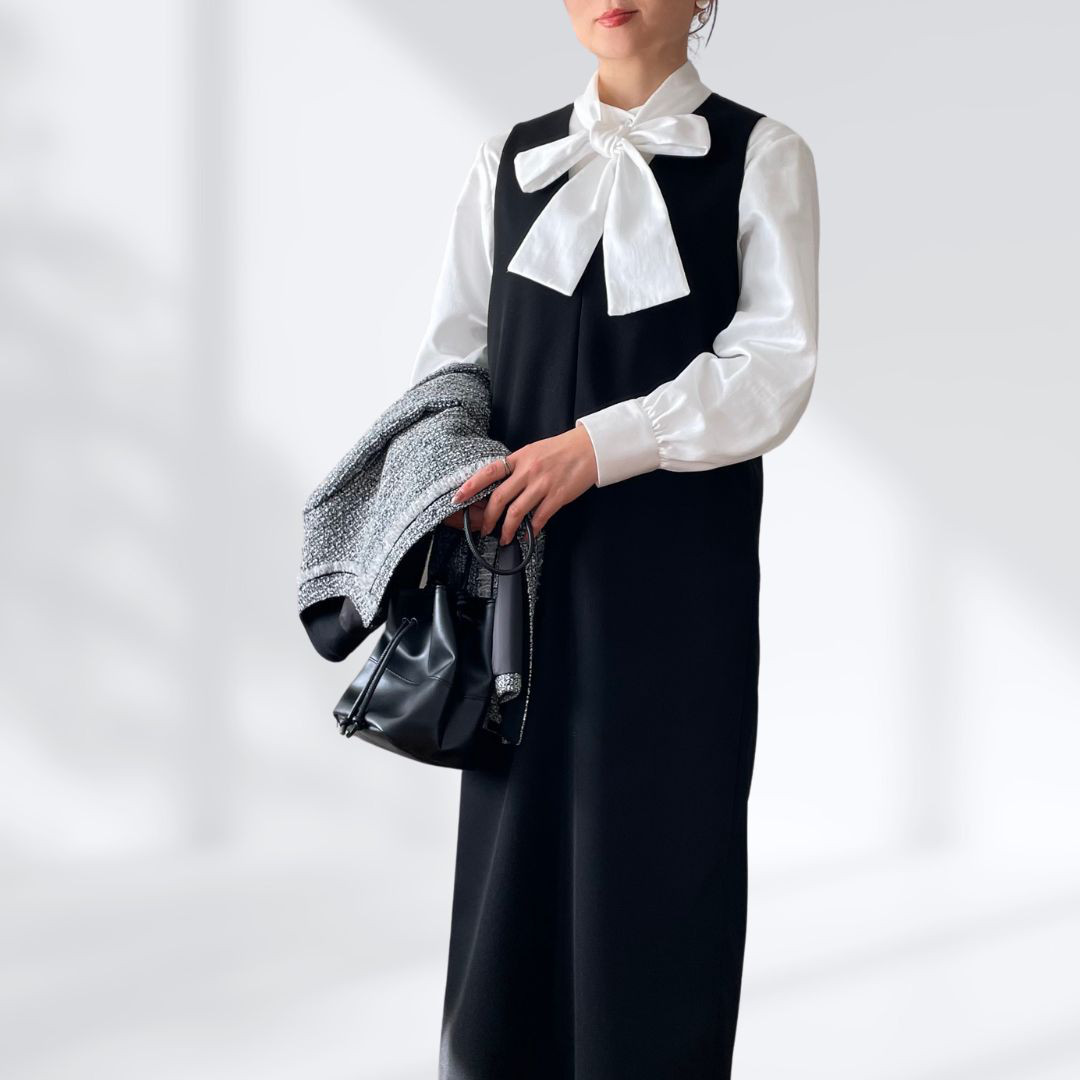 ジャンパースカート すっきり美シルエット オールシーズン 卒業入学 フォーマル 通勤  S～LL 黒