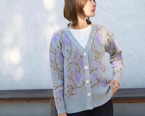 訳あり✨LEONARD FASHION 花柄総柄 カーディガン M パープル 綿 LEONARD - 訳あり✨LEONARD FASHION 花柄総柄 カーディガン M パープル