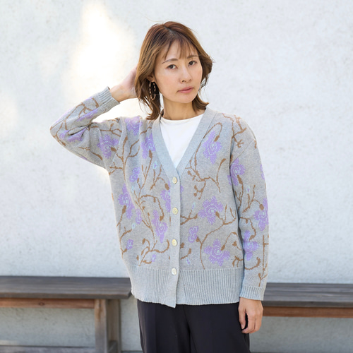ﾓﾘﾉｶﾞｯｺｳ 洗える強度コットンカーディガン (花柄グレー) オフィス