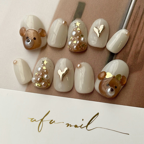 bear & Christmas tree nail ぷっくりクマさんのクリスマスネイル