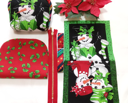 作成キット】 スノーマンのクリスマスポーチ キルトポーチ