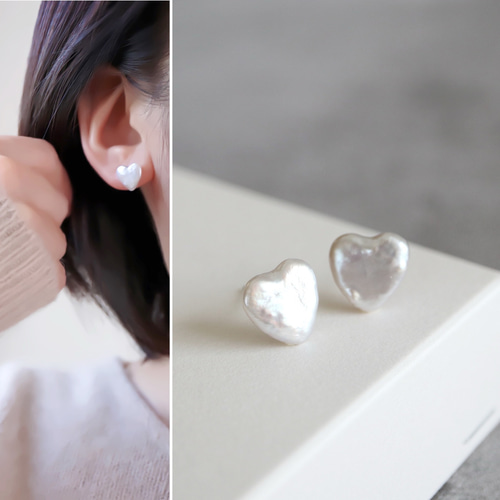 一粒ハートの淡水パールピアス ピアス（スタッド・一粒） hanahana 