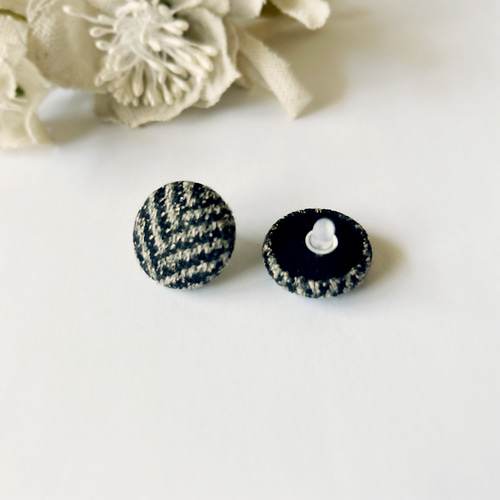 送料無料】ツイード風くるみボタンピアスorイヤリング 18mm ピアス
