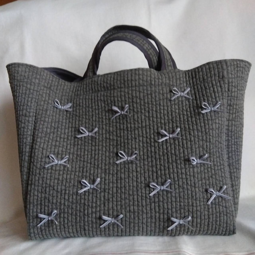 ☆ピクニックトート☆ グレー ベルベットリボン ヌビバッグ トート