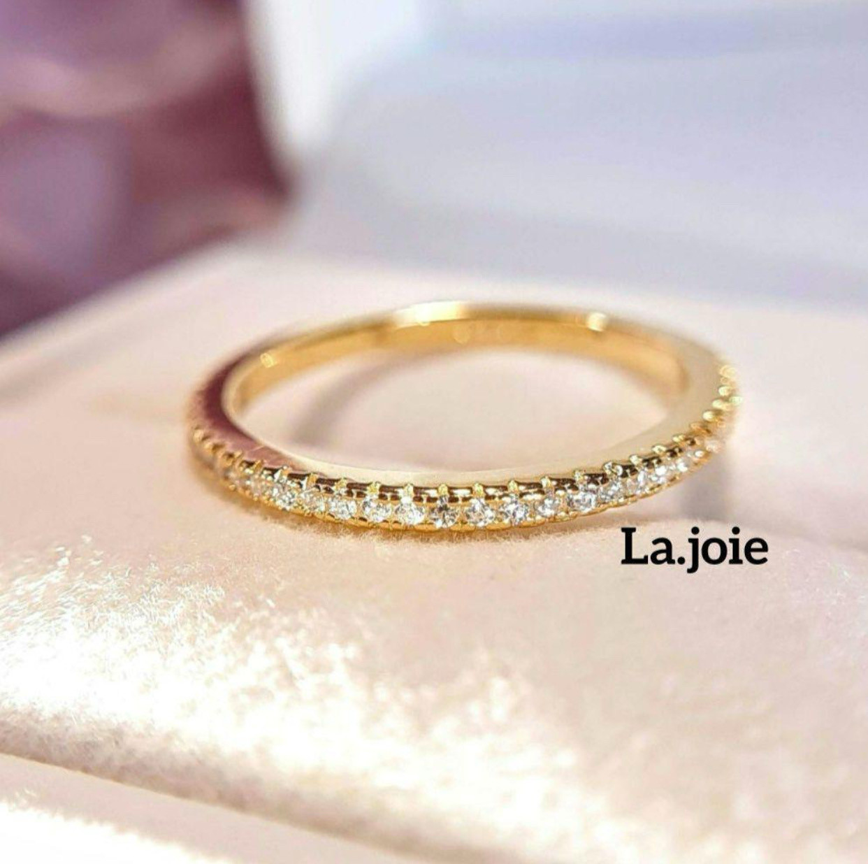 人工ダイヤ モアサナイト ゴールド 4mm ハーフエタニティ 【14号】 GOLD モアサナイト ハーフエタニティ人工ダイヤ 1mm Vリング 14