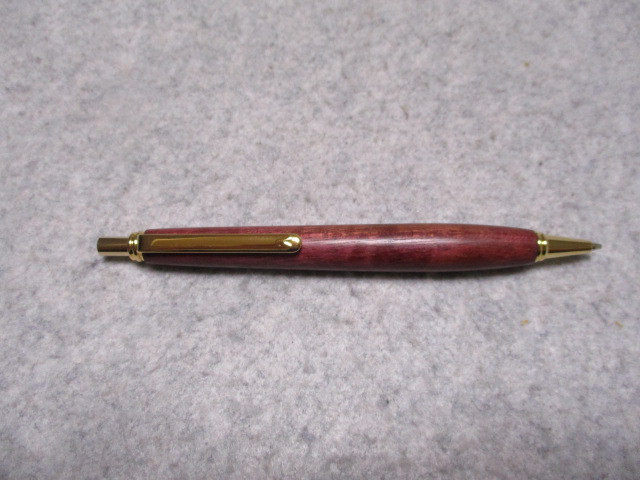 パープルハート　キルト杢　オイル仕上げ　ワンピースタイプのシャープペンシル(0.5ミリ用)