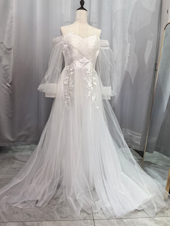 ホワイトレースウェディングドレス　前撮り 高品質！総レース ウエディングドレス 前撮り ホワイト