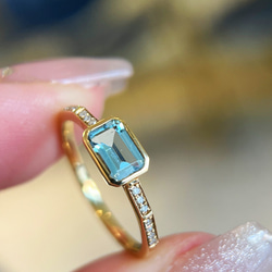 天然ダイヤモンド付きアクアマリンリングk18 指輪・リング パール