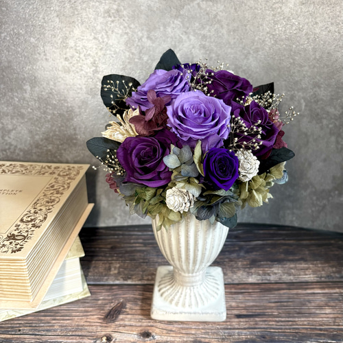 プリザーブドフラワーアレンジ パープルグラデーション 白陶器ベース