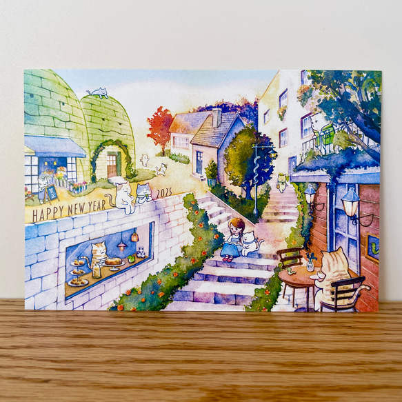 2025 年賀状　ポストカード　5枚入り　朝焼けが彩るヘビの街 2枚目の画像