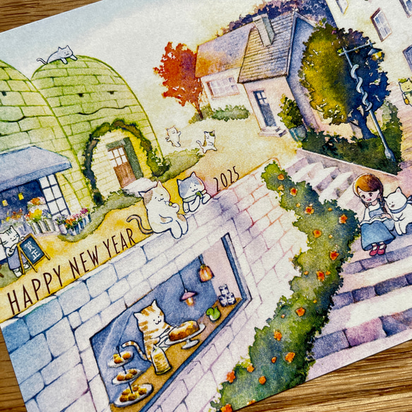 2025 年賀状　ポストカード　5枚入り　朝焼けが彩るヘビの街 1枚目の画像