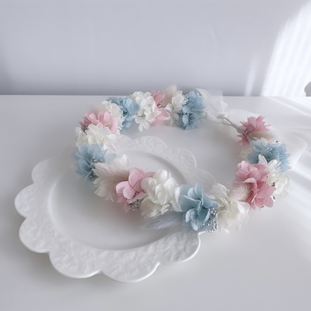 花かんむり 花冠 ベビーブルー ピンク ホワイト チュールリボン ヘッドドレス 白無垢 ドレス 髪飾り 成人式 8,360円