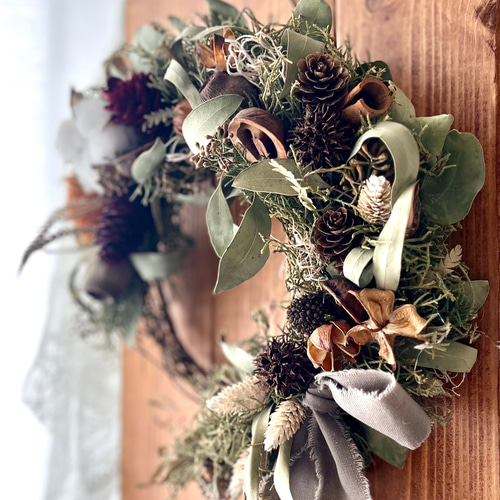 SALE!/ 三日月リース ユーカリとネイティブフラワー 木の実の季節を