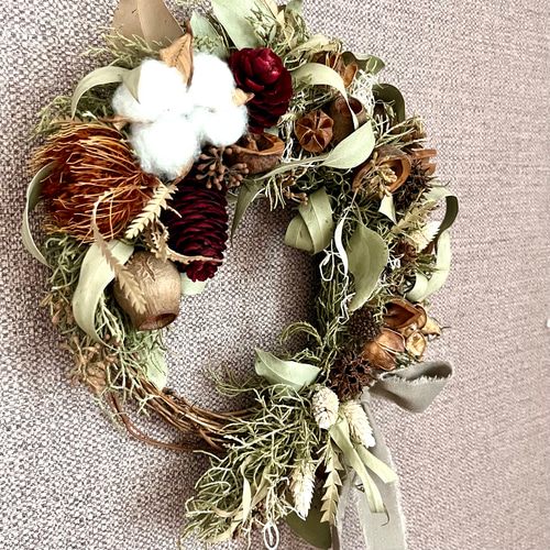 SALE!/ 三日月リース ユーカリとネイティブフラワー 木の実の季節を