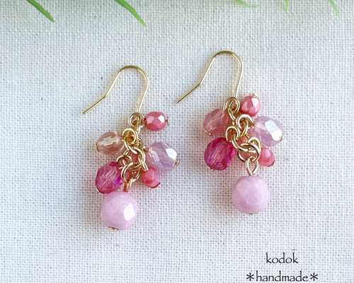 海子☺︎ 1点作品☆ 変形ストロベリークォーツピアス　イヤリングに変更可能☺︎ 1点作品☆ ストロベリークォーツピアス イヤリングに変更可能☺︎