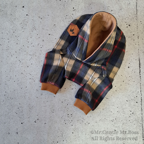 イギリス風 タータンチェック柄 フリース パーカー☆ 犬服 ペット服