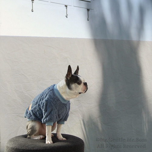 ダイヤ編み模様ボアフリース☆Pullover☆Blue 犬服 ペット服