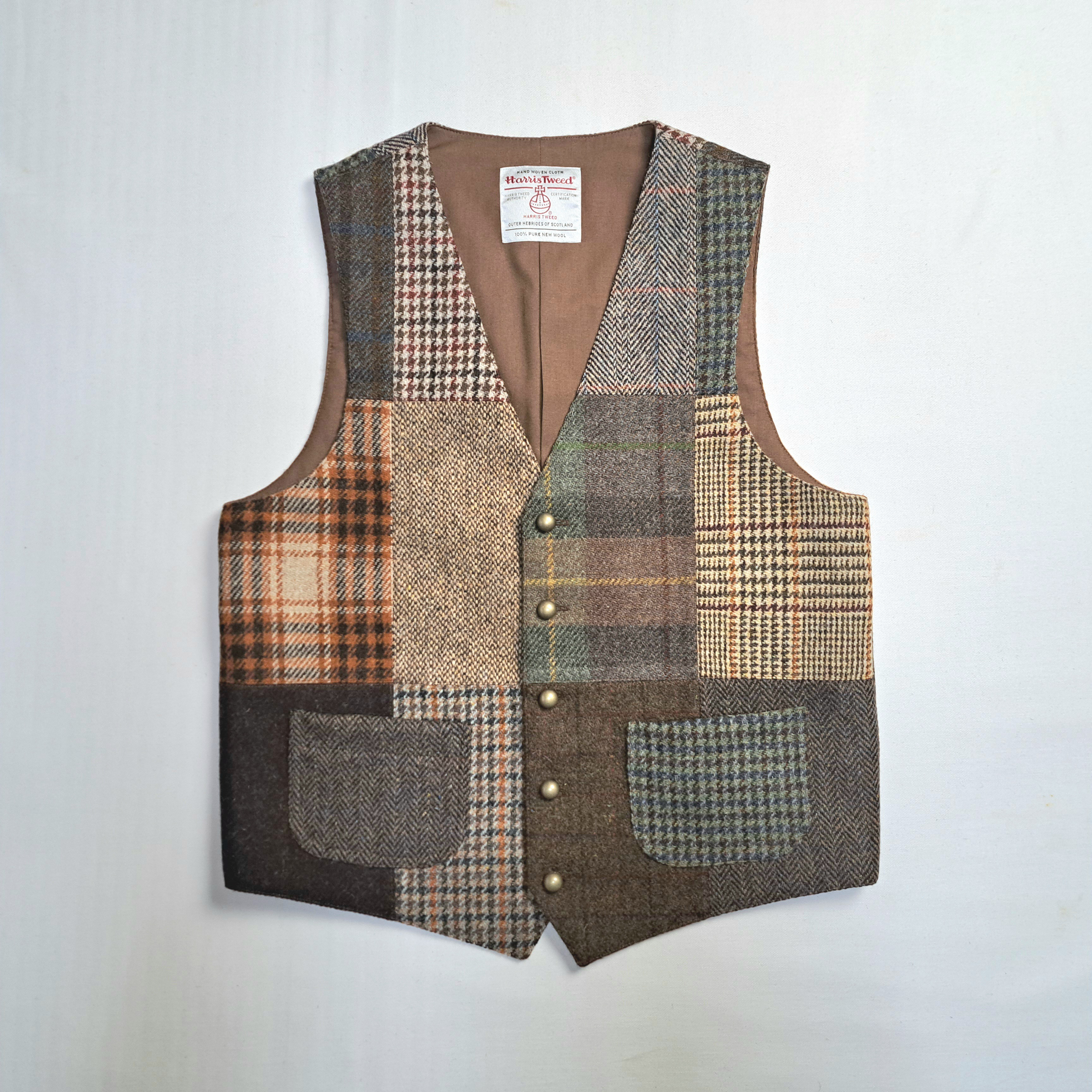 【超特価】 ハリスツイード パッチワーク Tweed Harris ブラウン系 ベスト トップス