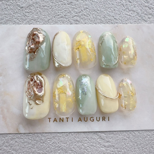 イエベ 秋 ネイルチップ パステル イエロー 黄色系 緑 ピスタチオ