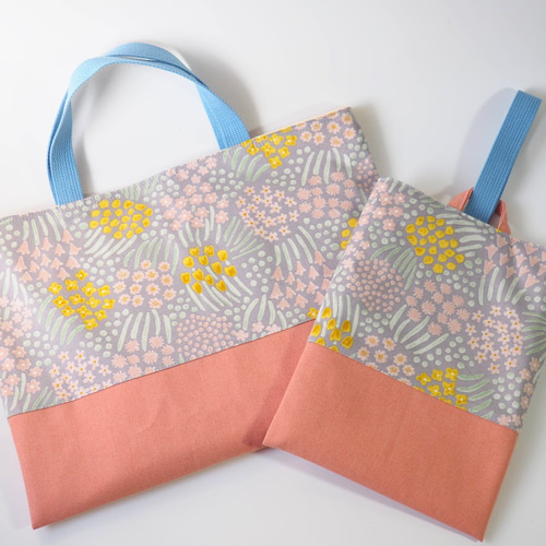 花柄×ラベンダー　入園入学3点セット　女の子　ハンドメイド 入園入学グッズ 5点セット 女の子 - 保育園 幼稚園 大きめ