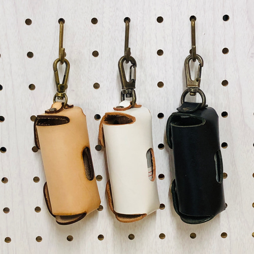 本革・ハンドメイド】ロールポリ袋ケース｜カラビナ付きレザーケース