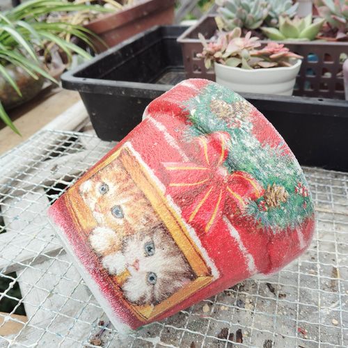 セール(⁠ ⁠ꈍ⁠ᴗ⁠ꈍ⁠) 可愛いにゃんこ リメイク鉢4号 寄せ植え 飾り