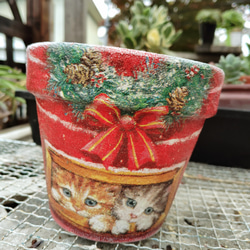 セール(⁠ ⁠ꈍ⁠ᴗ⁠ꈍ⁠) 可愛いにゃんこ リメイク鉢4号 寄せ植え 飾り