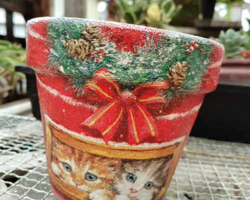 デコパージュリメ鉢☆D-74リスさんファミリー