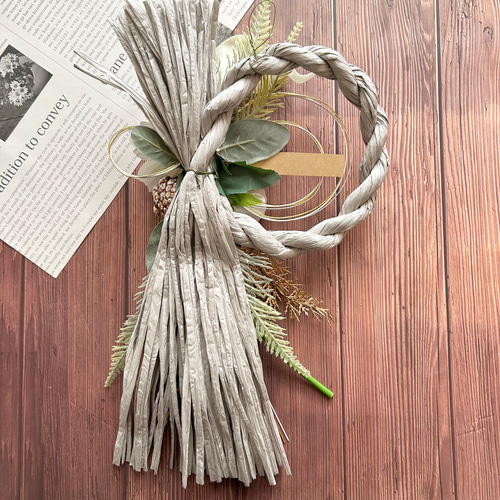 No.221 ナチュラルスワッグしめ縄リース2025 ハンドメイドお正月飾り