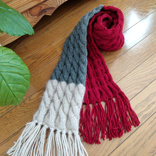 即日発送】#手編みマフラー#ケーブル#3色#ロングマフラー マフラー