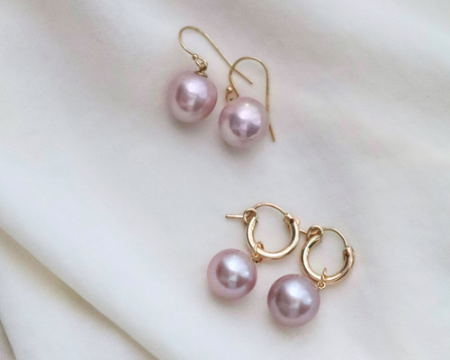 モーヴピンクのパールピアス 選べる 金具 2種 淡水真珠 大粒 11mm-12mm